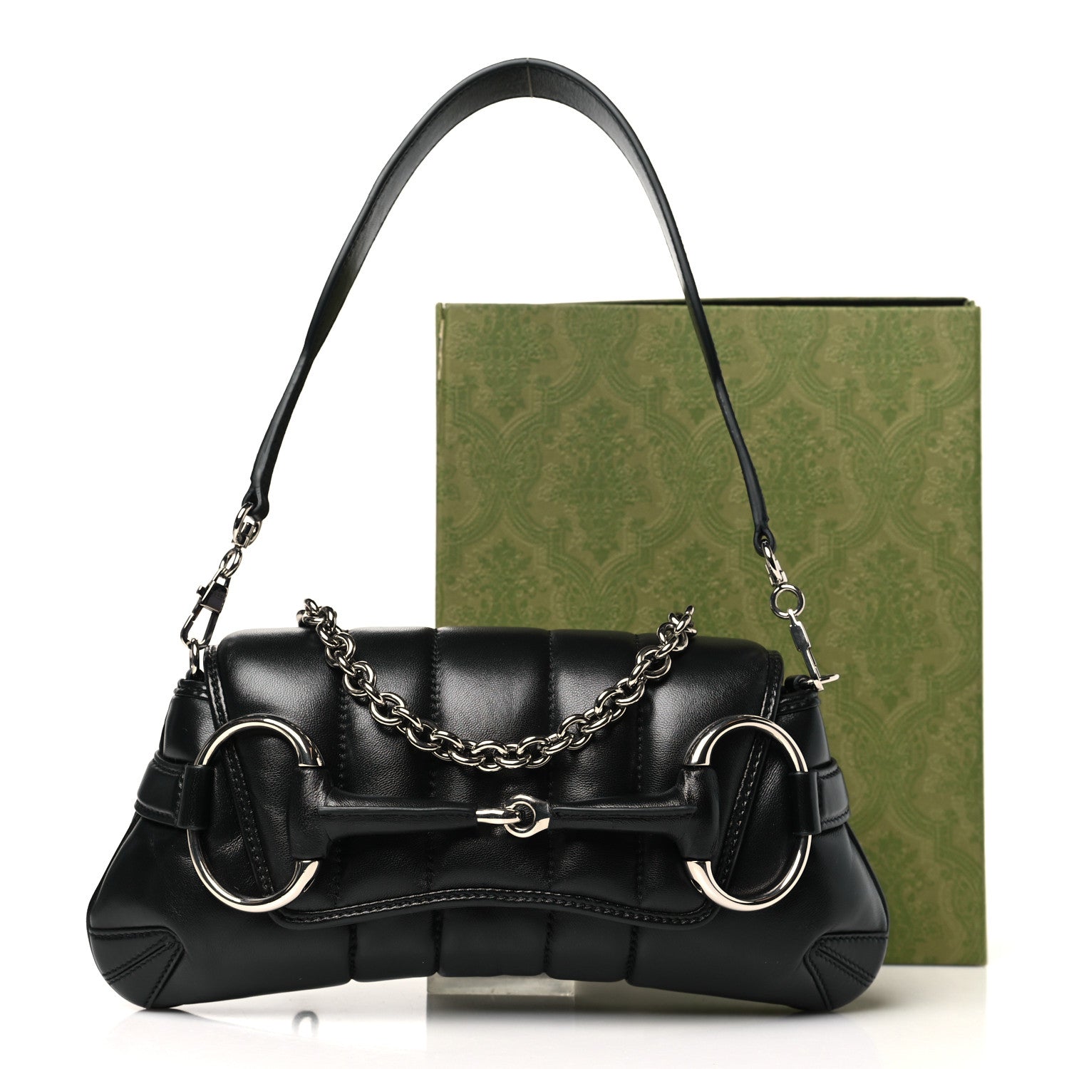 Gucci Nappa Vertical Matelasse Small Maxi Horsebit Chain Shoulder Bag Black 11 of 11