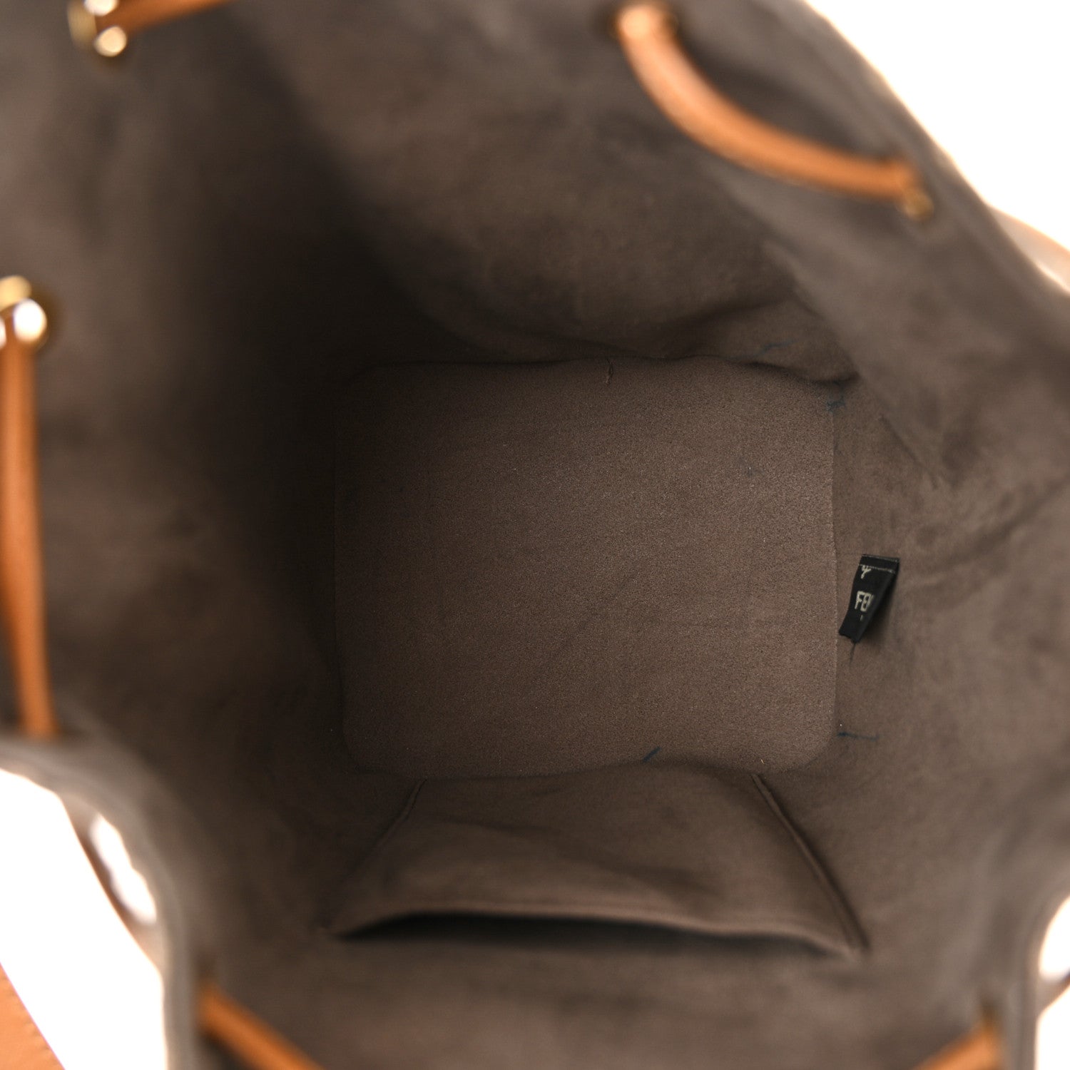 Fendi Glazed Fabric Vitello Grace F is Fendi FF 1974 Stamp Patch Grande Mon Tresor Bucket Bag Mogano Panna Nocciola 5 of 11