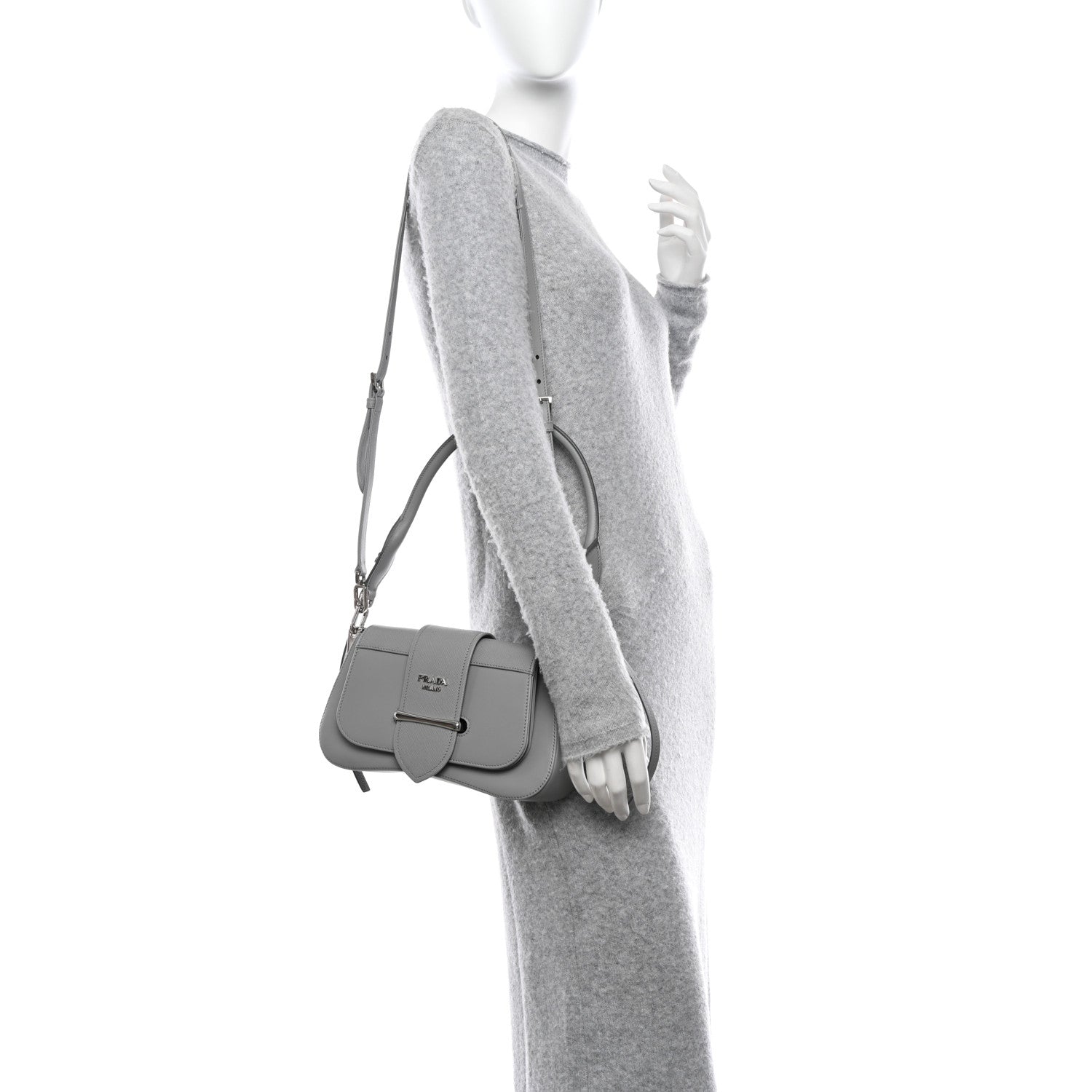 Prada City Calfskin Saffiano Mini Sidonie Shoulder Bag Marmo 2 of 12