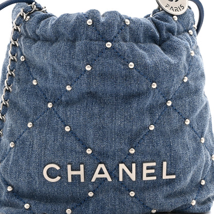 Chanel Washed Denim Quilted Studded Mini Chanel 22 Blue 7 of 10