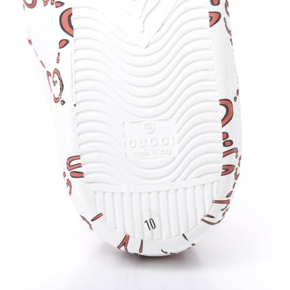 Gucci Calfskin GucciGhost Print Mens Ace Sneakers 10 White Hibiscus Red 6 of 8