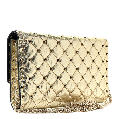 Valentino Garavani Metallic Wrinkled Lambskin Rockstud Spike Wallet on Chain Mekong 3 of 10