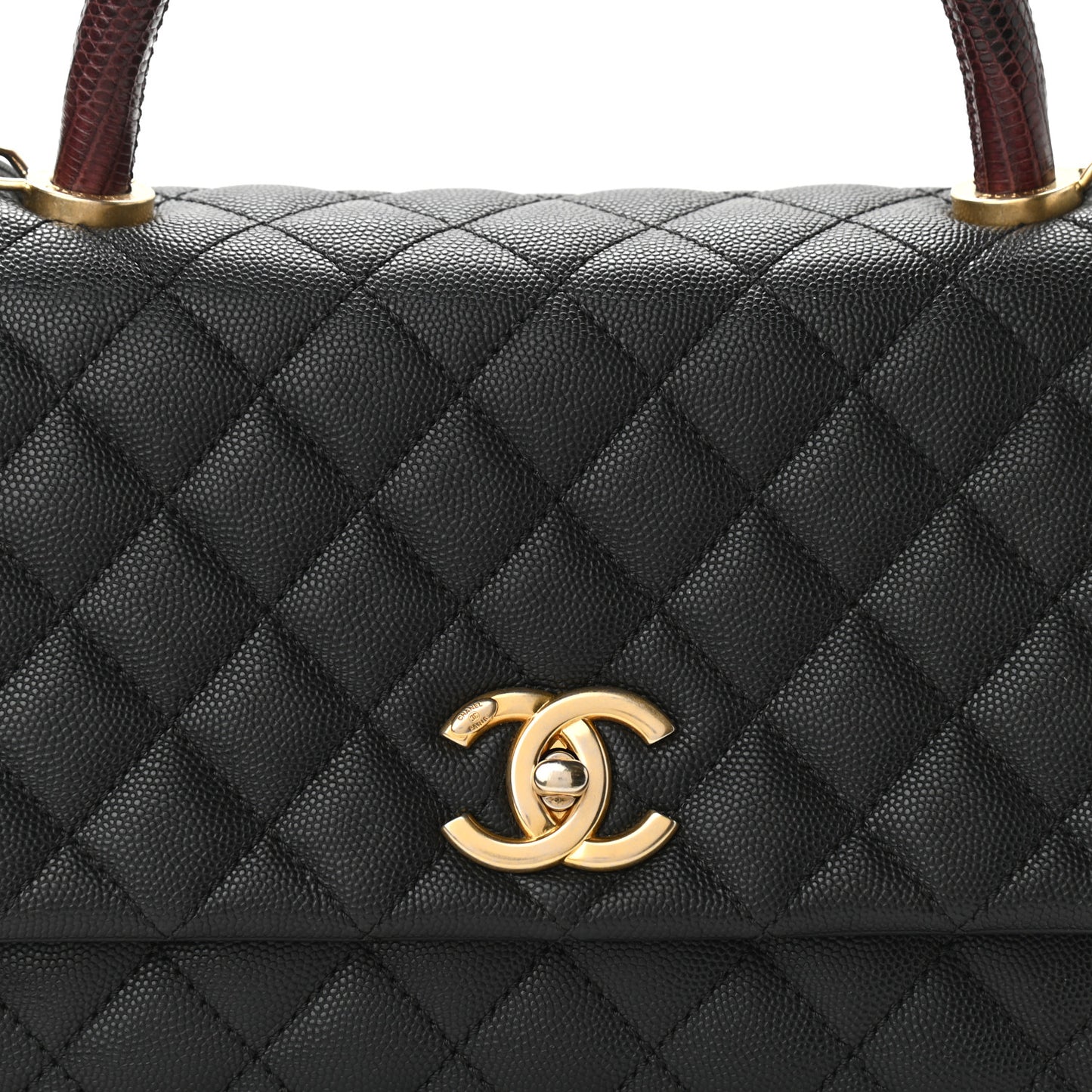 Caviar Lizard Quilted Small Coco Handle Flap Black