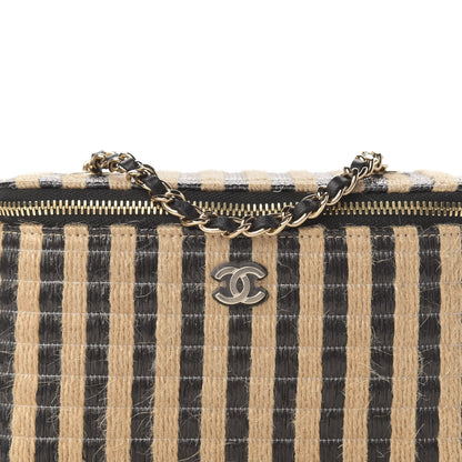 Chanel Raffia Jute Striped Small Vanity Case With Chain Black Beige 10 of 10