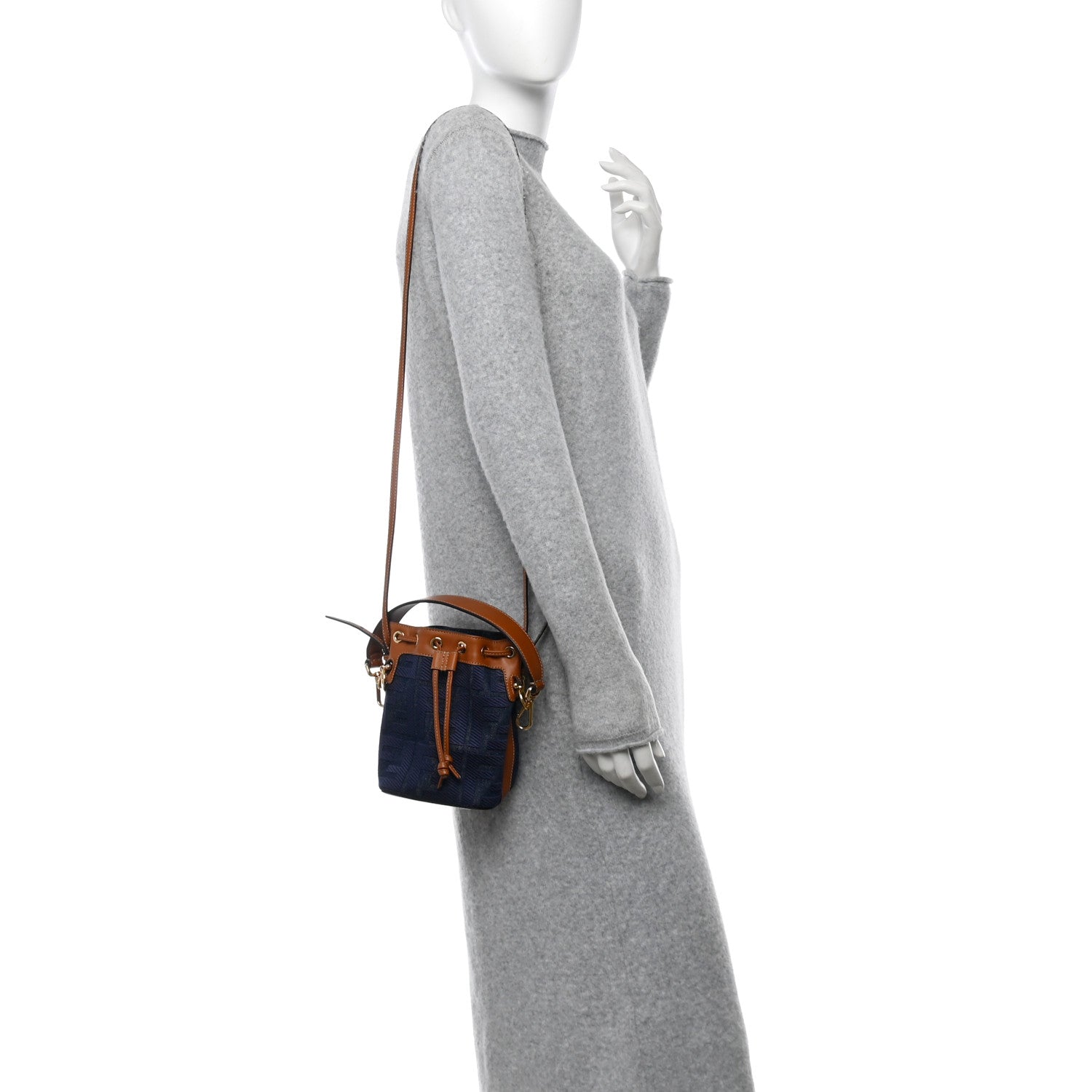 Fendi Denim Vitello King F is Fendi FF Embroidered Mini Mon Tresor Bucket Bag Blue Cuoio 2 of 10