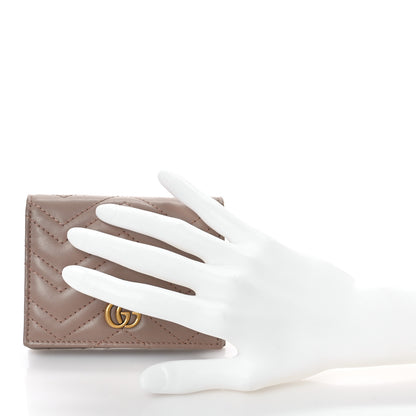 Gucci Calfskin Matelasse GG Marmont Card Case Wallet Porcelain Rose 2 of 12