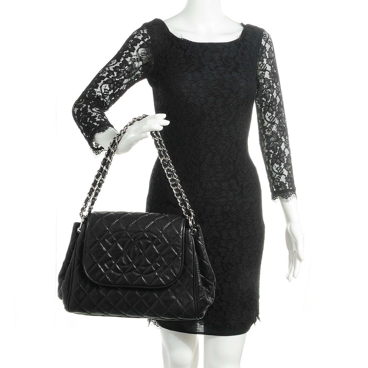 Caviar Quilted Timeless Accordion Flap Black
