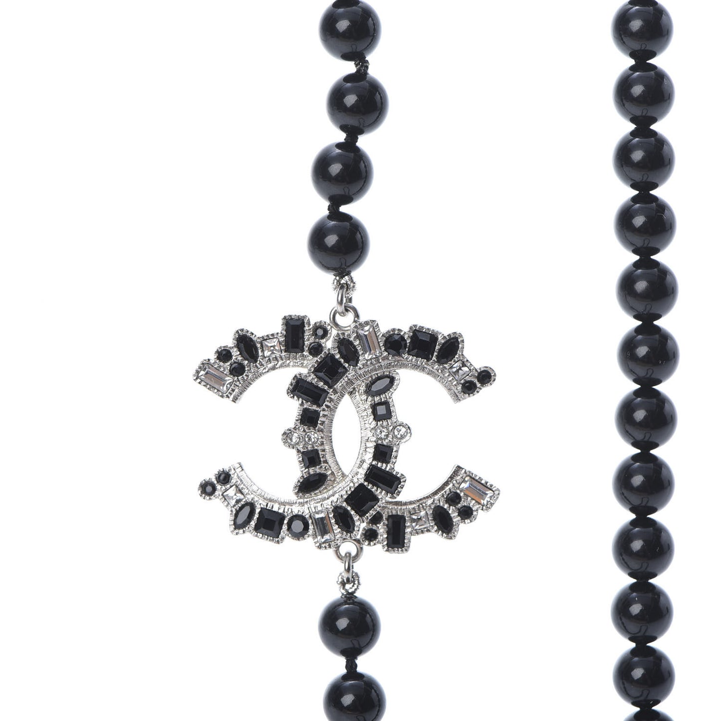 Ruthenium Baguette Crystal CC Beaded Long Necklace Black