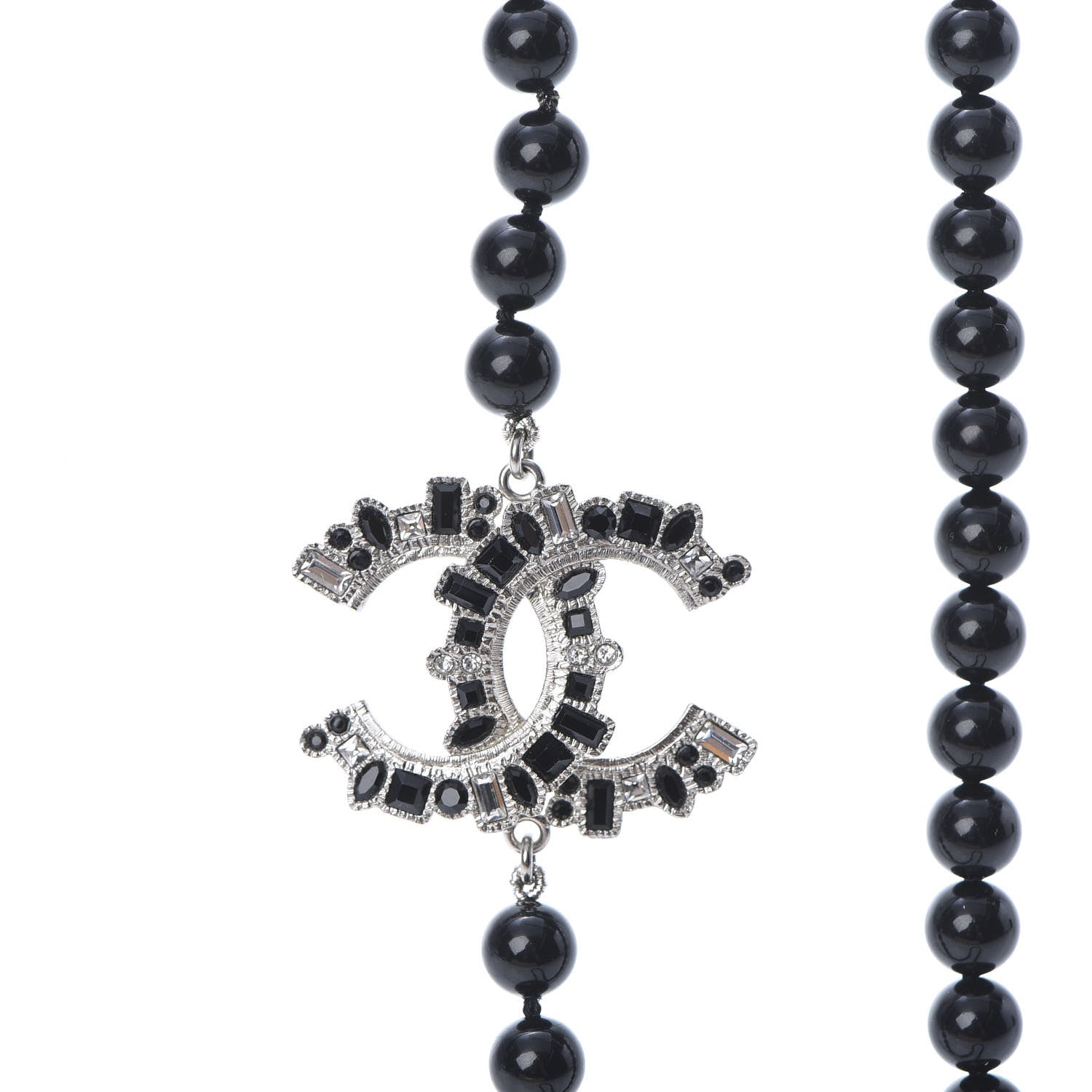Chanel Ruthenium Baguette Crystal CC Beaded Long Necklace Black 4 of 5