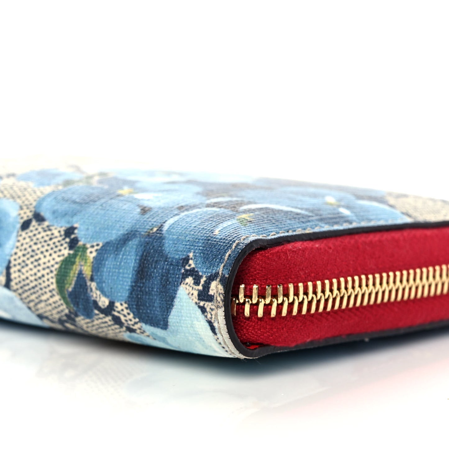GG Supreme Monogram Blooms Zip Around Wallet Blue Red