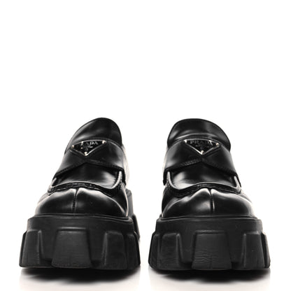 Prada Spazzolato Triangle Logo Monolith Pointy 55mm Loafers 38.5 Black 3 of 9