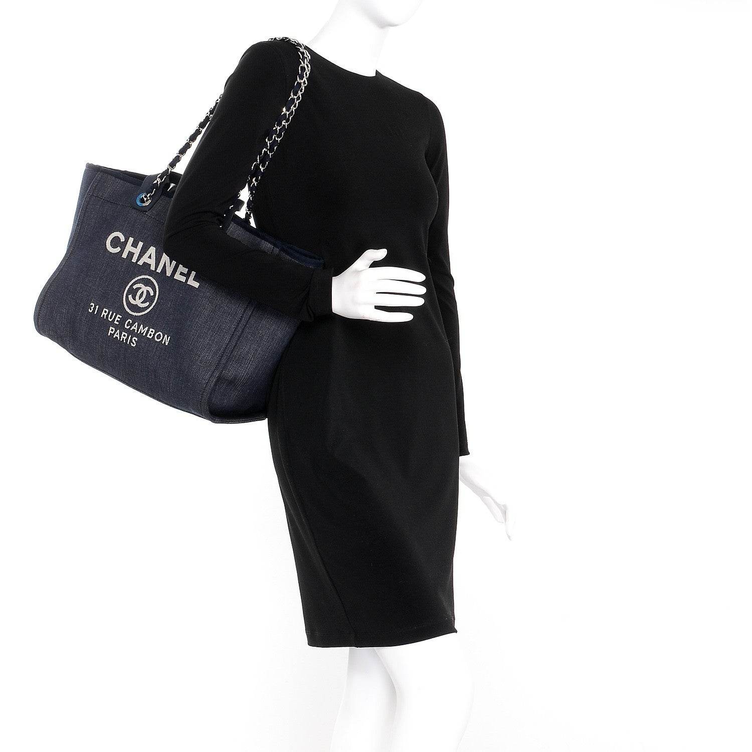 Chanel Denim Large Deauville Tote Dark Blue 2 of 8