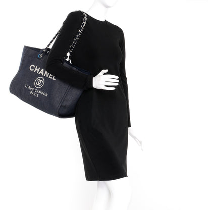 Chanel Denim Large Deauville Tote Dark Blue 2 of 8