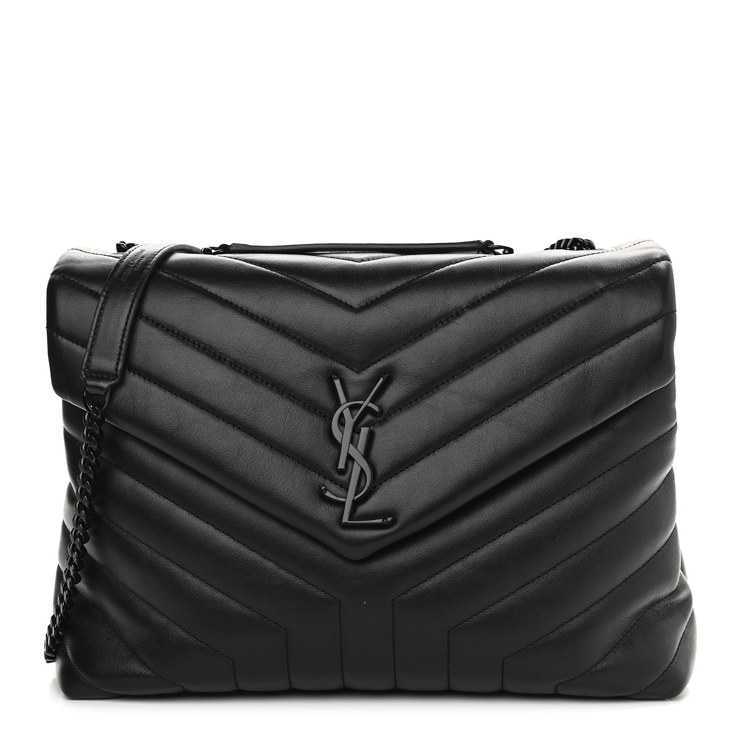 Calfskin Y Quilted Monogram Medium Loulou Chain Satchel Black