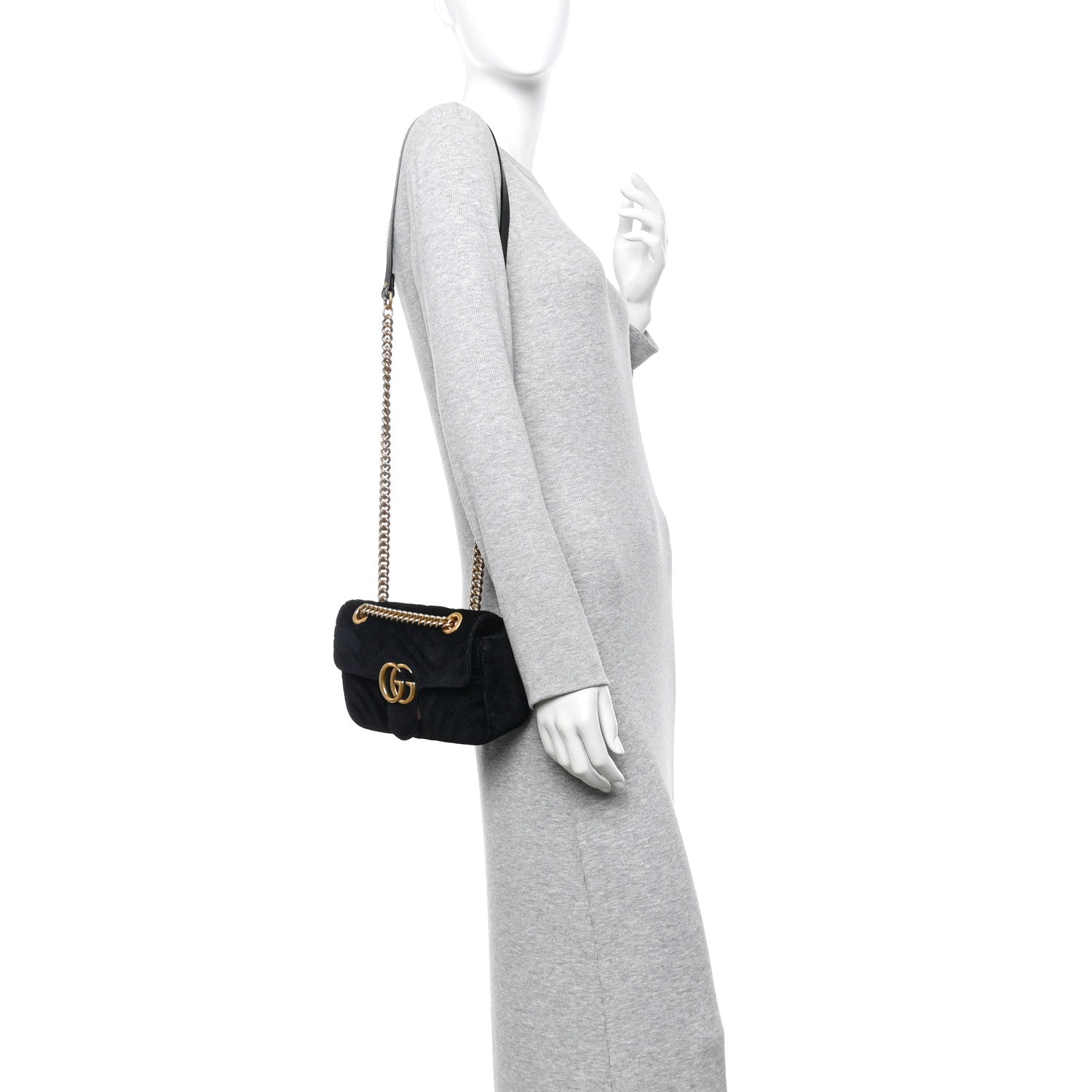 Gucci Velvet Matelasse Mini GG Marmont Shoulder Bag Black 2 of 10