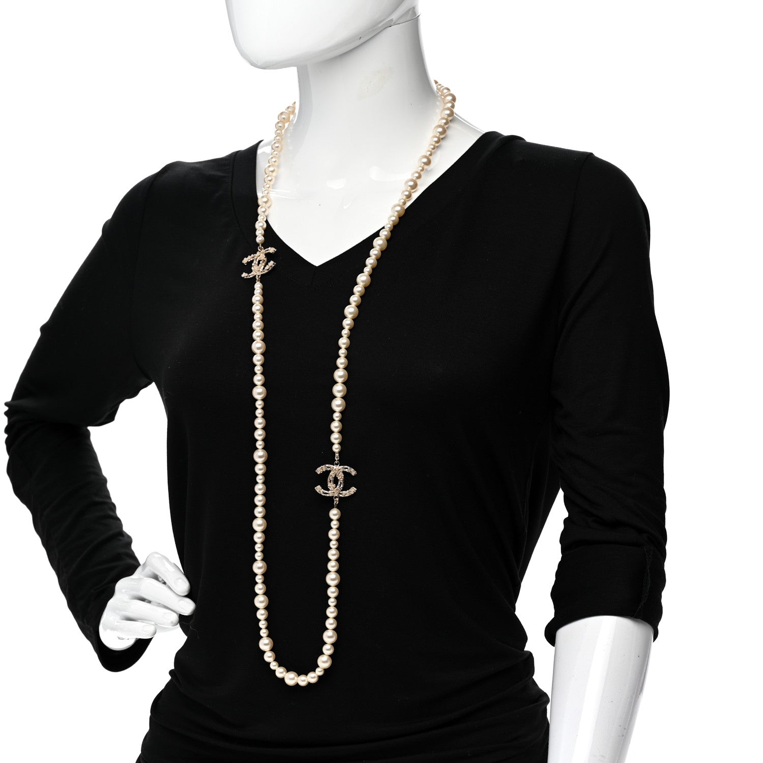 Chanel Pearl Crystal CC Camellia Short Necklace Gold 2 of 6