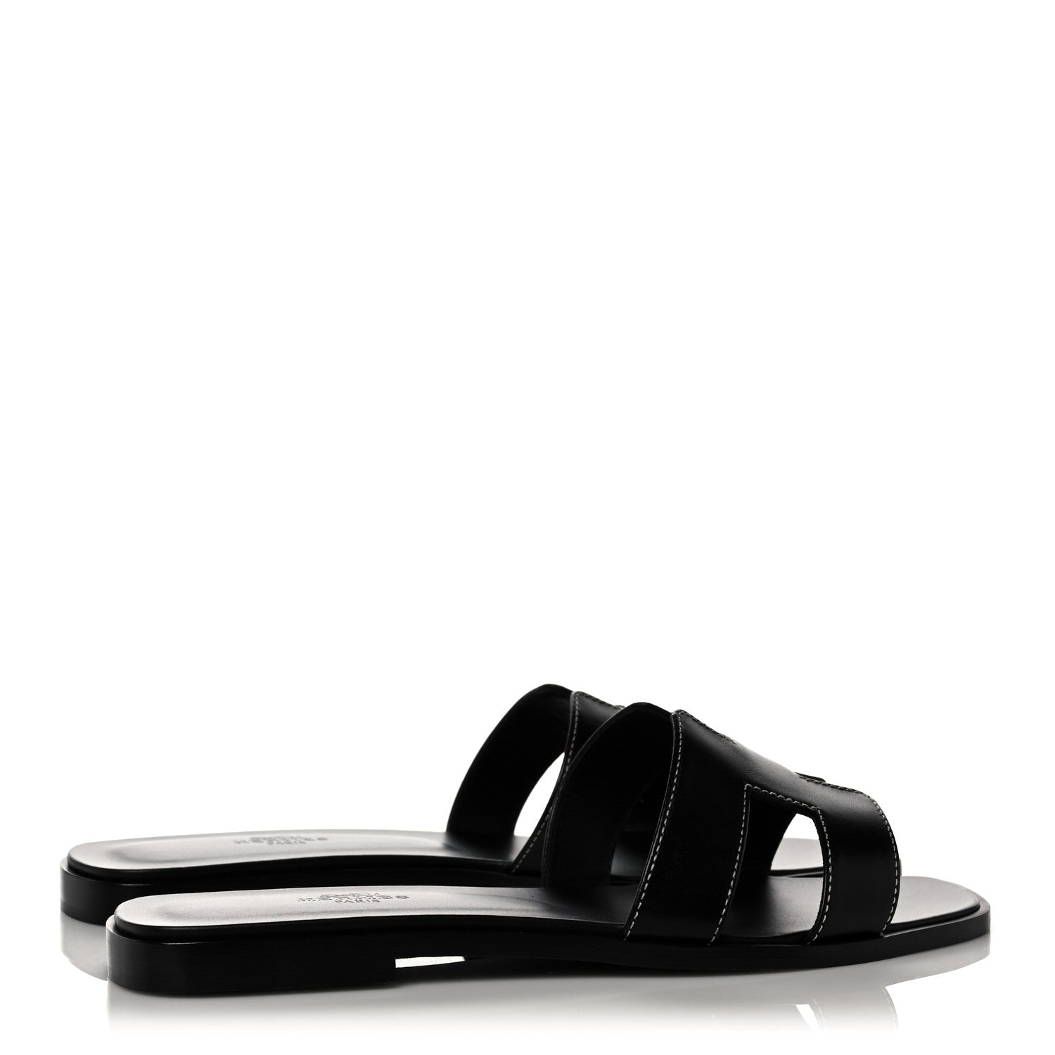 Hermes Box Calfskin Oran Sandals 38.5 Black 4 of 9