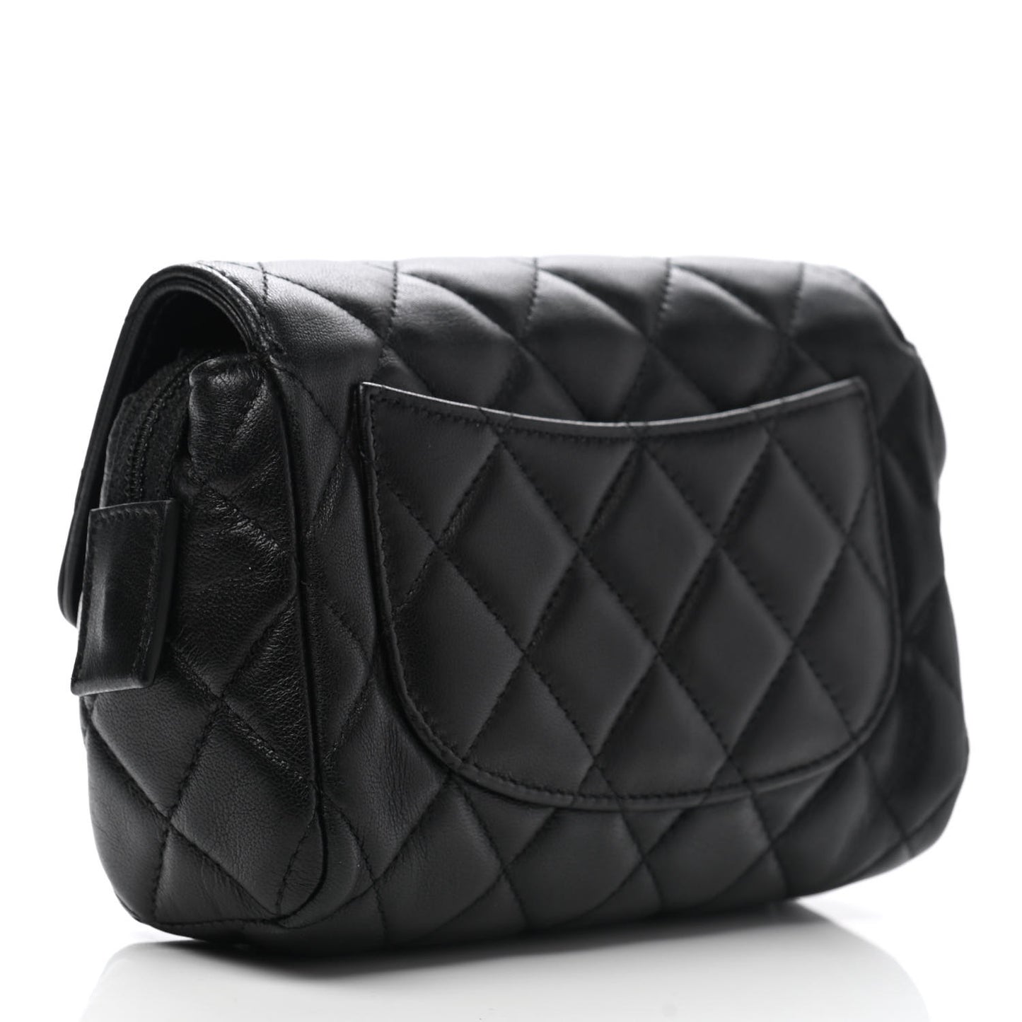Lambskin Quilted Flap Cosmetic Case Black