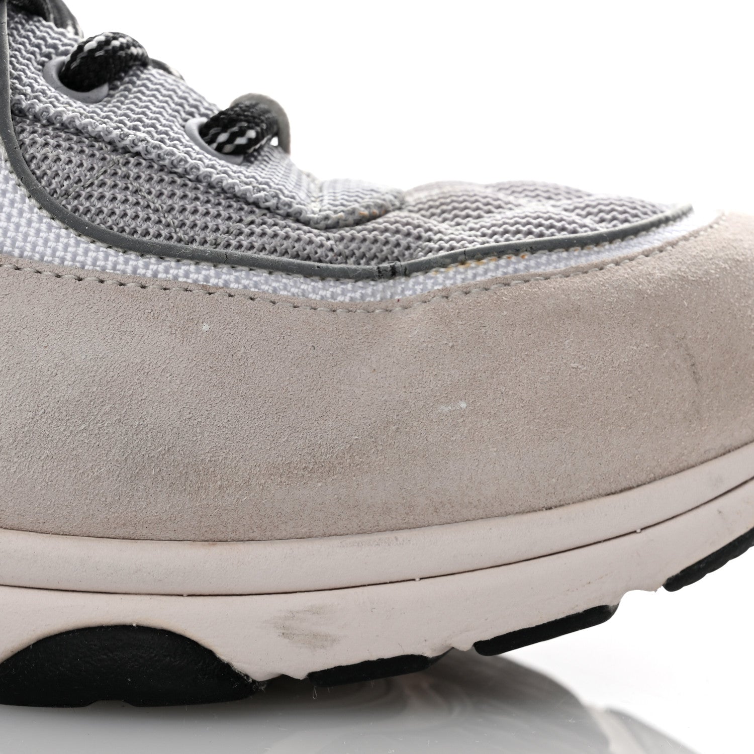 Chanel Mesh Suede Calfskin Grained Calfskin Mens CC Sneakers 45 Gray White 17 of 18