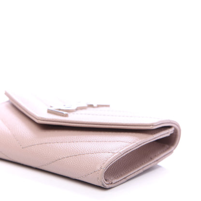 Saint Laurent Grain De Poudre Matelasse Chevron Small Monogram Envelope Wallet Pale Pink 7 of 8