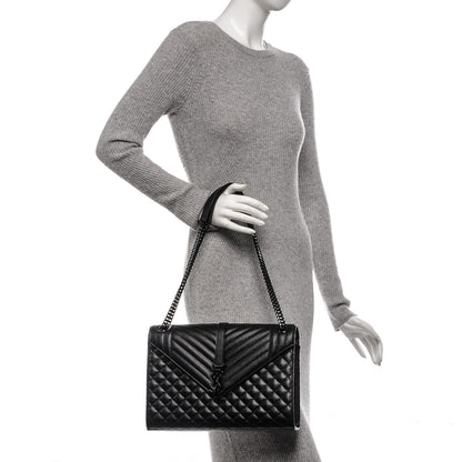Saint Laurent Grain De Poudre Textured Mixed Matelasse Large Triquilt Monogram Monochrome Satchel Black 2 of 7
