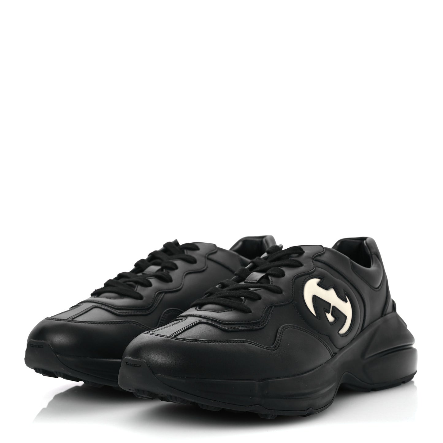 Dali Soft Calfskin Cut Out Interlocking G Mens Rhyton Sneakers 11 Black Ivoire