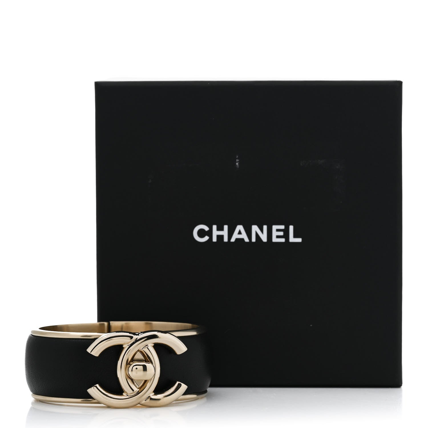 Chanel Lambskin CC Turnlock Cuff Bracelet Black Gold 5 of 5