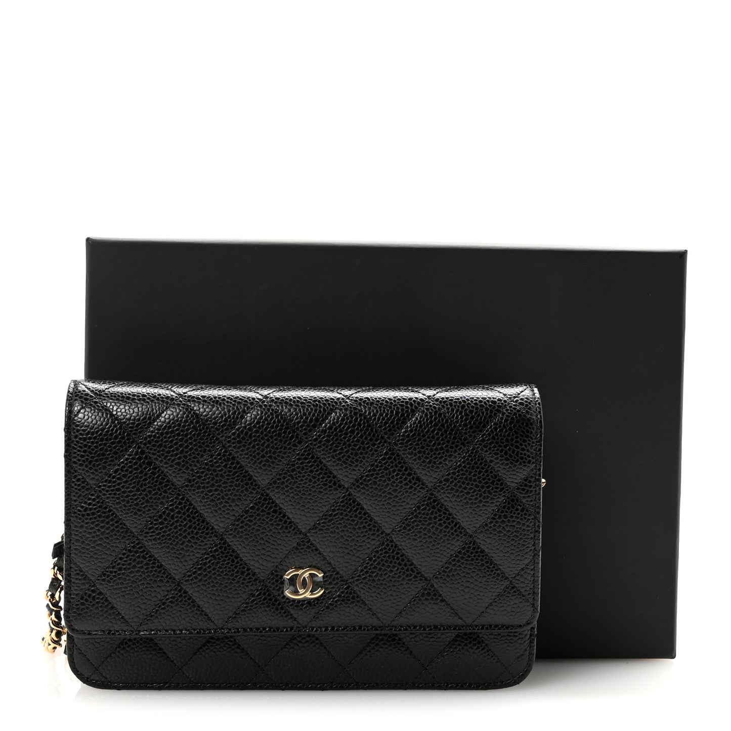 Caviar Quilted Wallet on Chain WOC Black