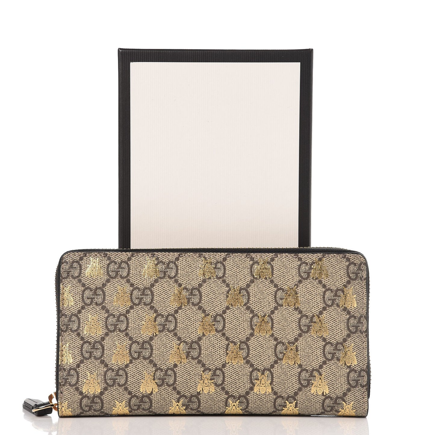 GG Supreme Monogram Bees Zip Around Wallet
