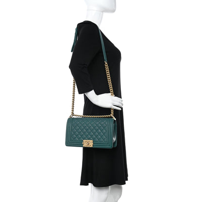 Chanel Caviar Quilted Medium Boy Flap Dark Green 2 of 12