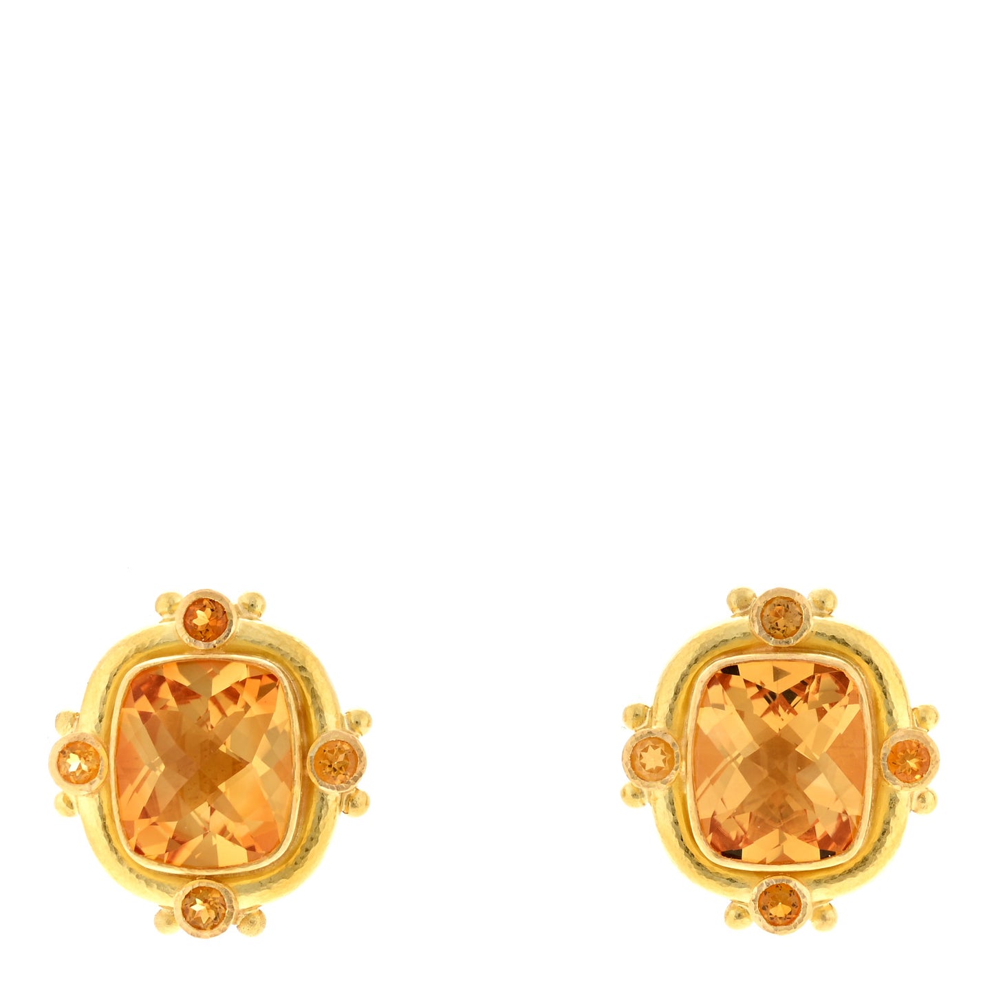 18K Yellow Gold Citrine Vertical Cushion Cut Earrings