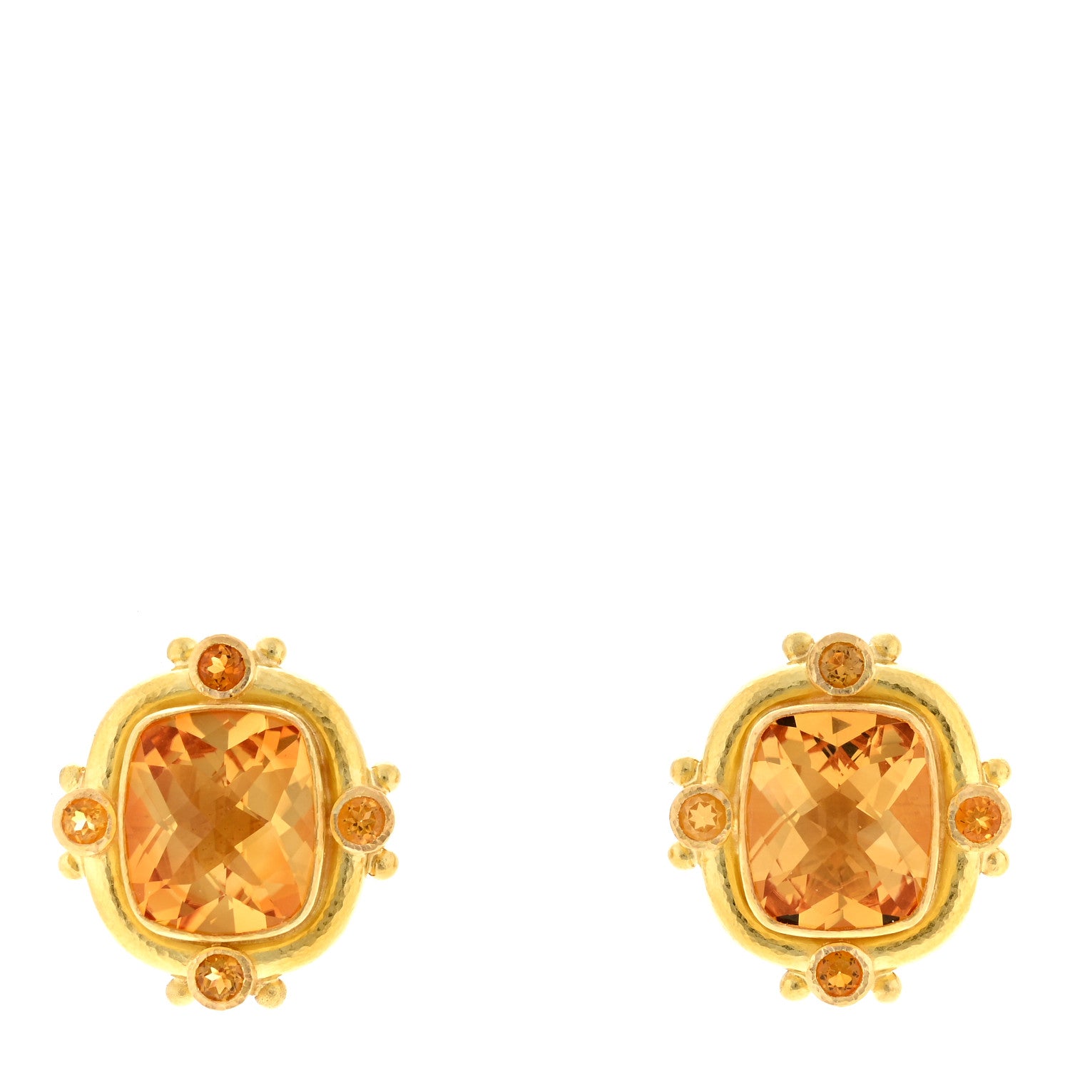Elizabeth Locke 18K Yellow Gold Citrine Vertical Cushion Cut Earrings 1 of 4