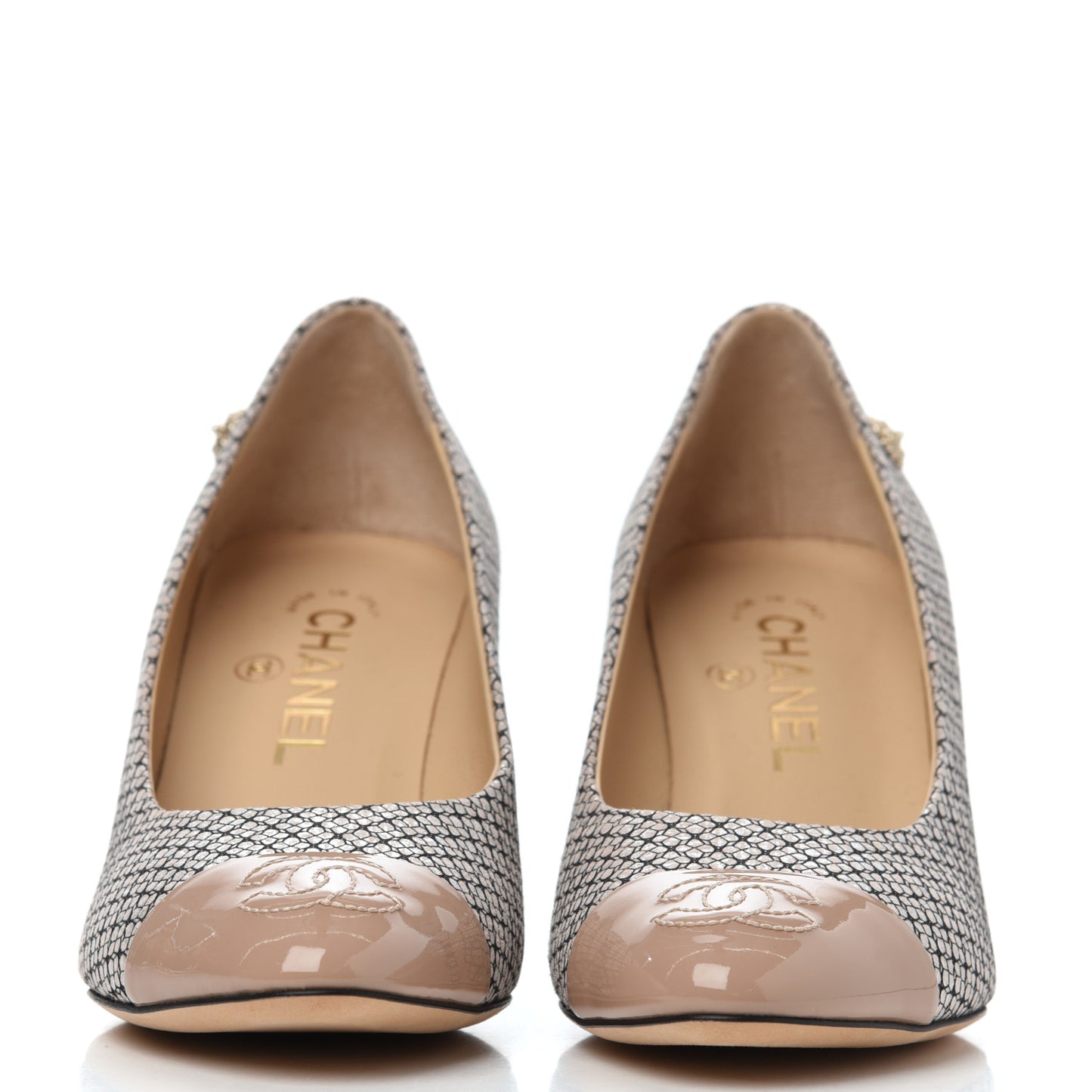 Lame Lace Cap Toe Pumps 37 Beige