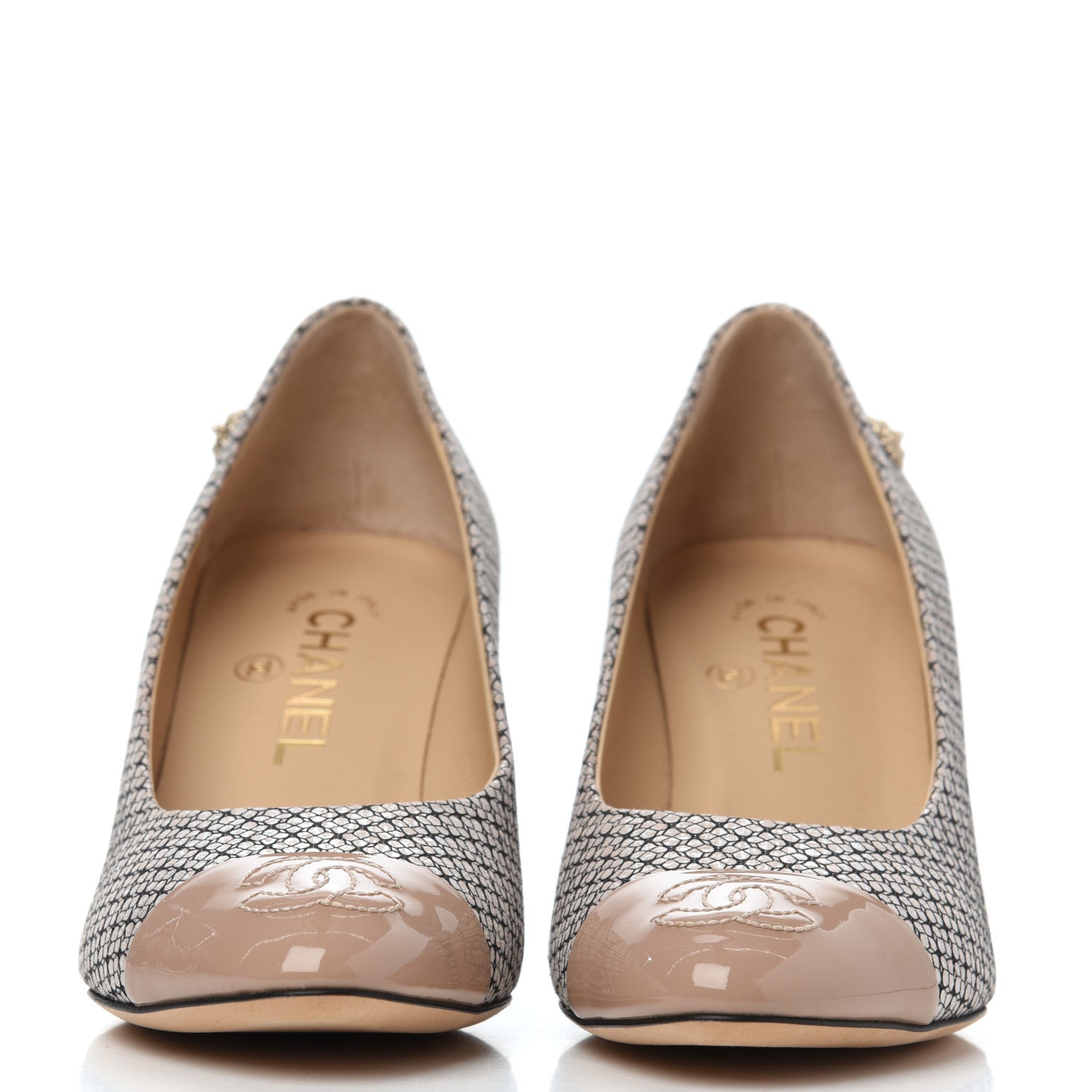 Chanel Lame Lace Cap Toe Pumps 37 Beige 2 of 12