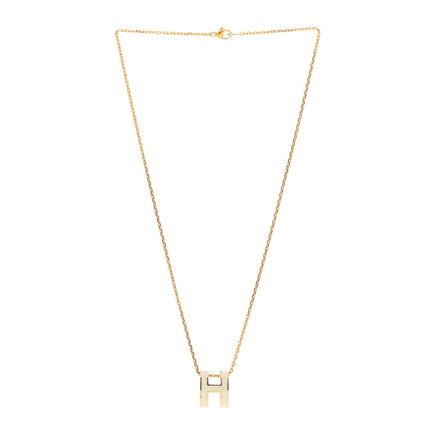 Hermes Lacquered Gold Pop H Pendant Necklace White 3 of 6