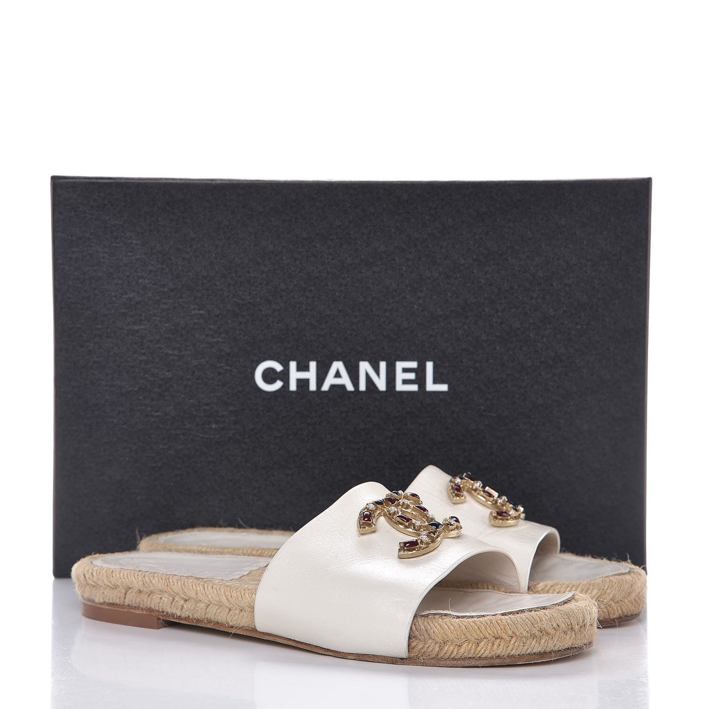 Calfskin Gripoix CC Espadrille Sandals 37.5 White