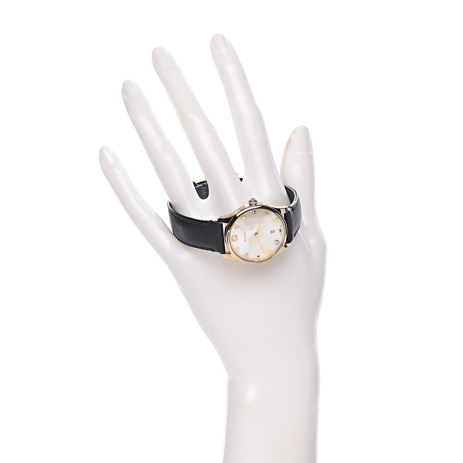Gucci Stainless Steel Calfskin Mother of Pearl 29mm G-Timeless Charm Quartz Watch 2 of 10