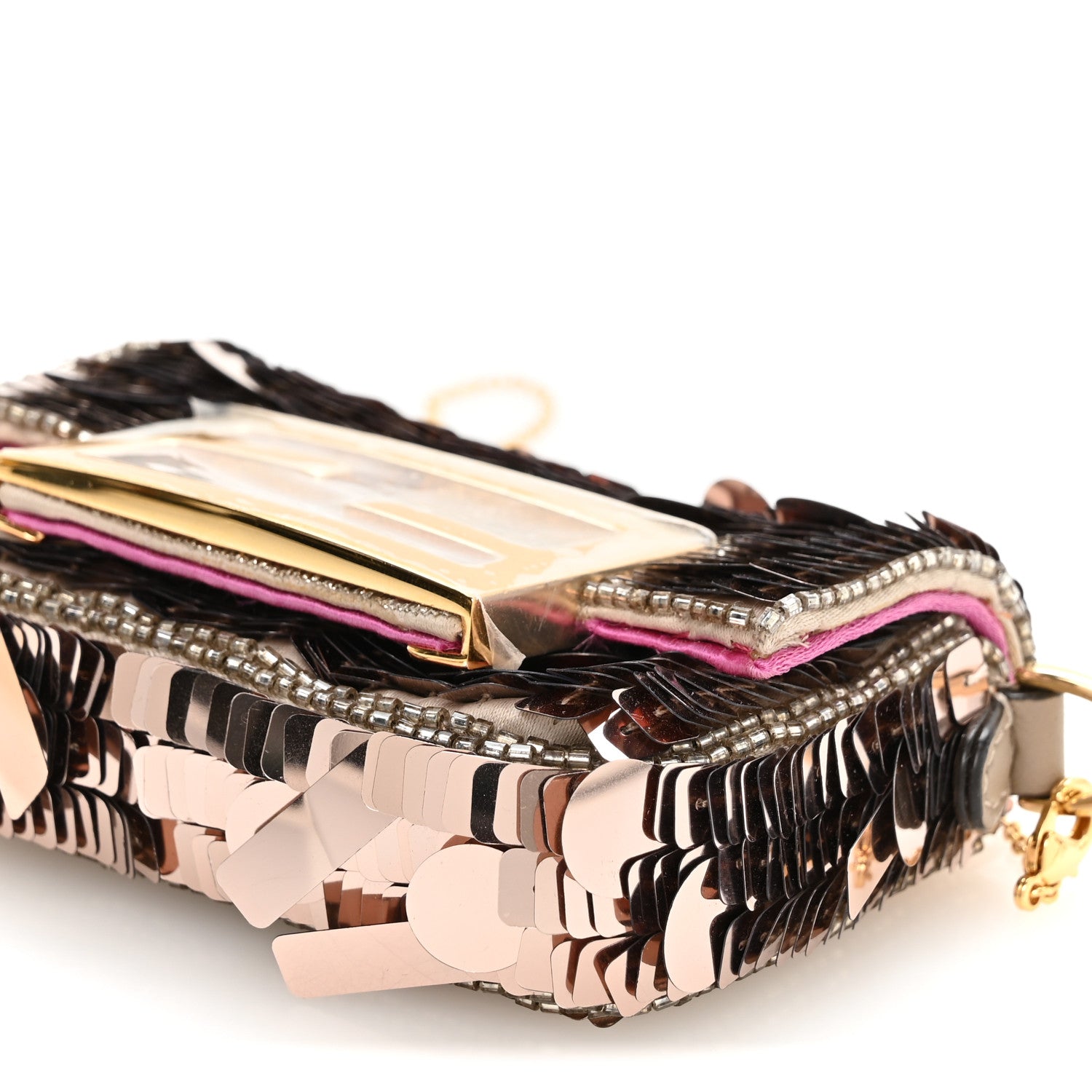 Fendi Sequin Paillettes Shiny Nappa Sex and the City Nano Maxi Buckle Baguette Charm Tortora 10 of 10