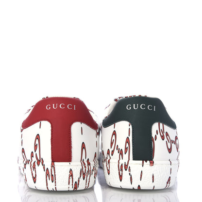 Gucci Calfskin GucciGhost Print Mens Ace Sneakers 9 White Hibiscus Red 7 of 12