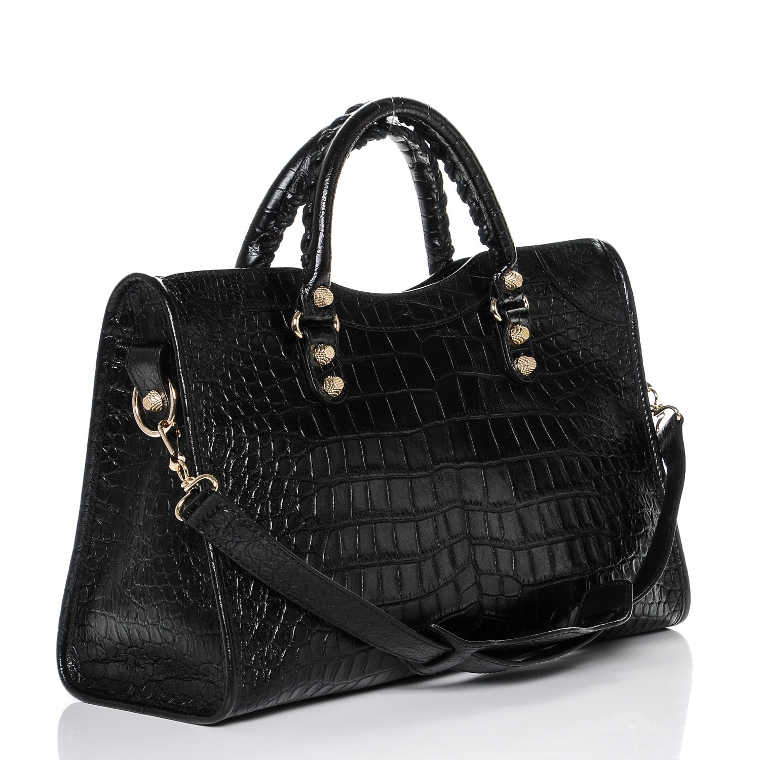 Balenciaga Calfskin Crocodile Embossed Giant 12 Gold Hardware City Black 3 of 6