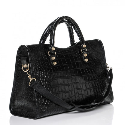 Balenciaga Calfskin Crocodile Embossed Giant 12 Gold Hardware City Black 3 of 6