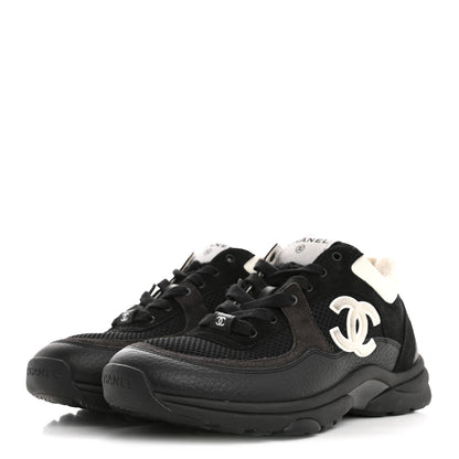 Chanel Mesh Suede Grained Calfskin Womens CC Sneakers 39.5 Black White 4 of 13