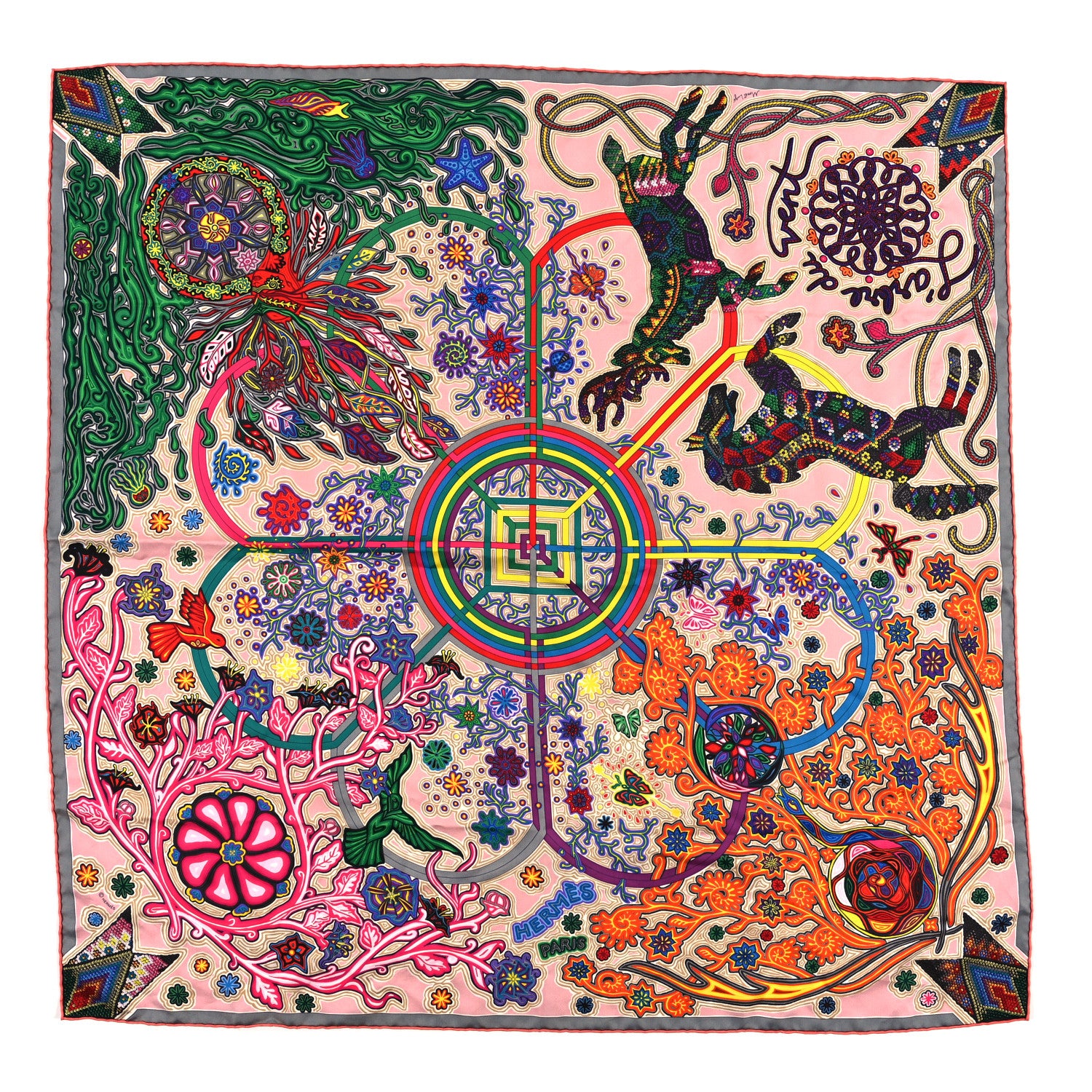 Hermes Silk L'Arbre Du Vent Scarf 90 1 of 3
