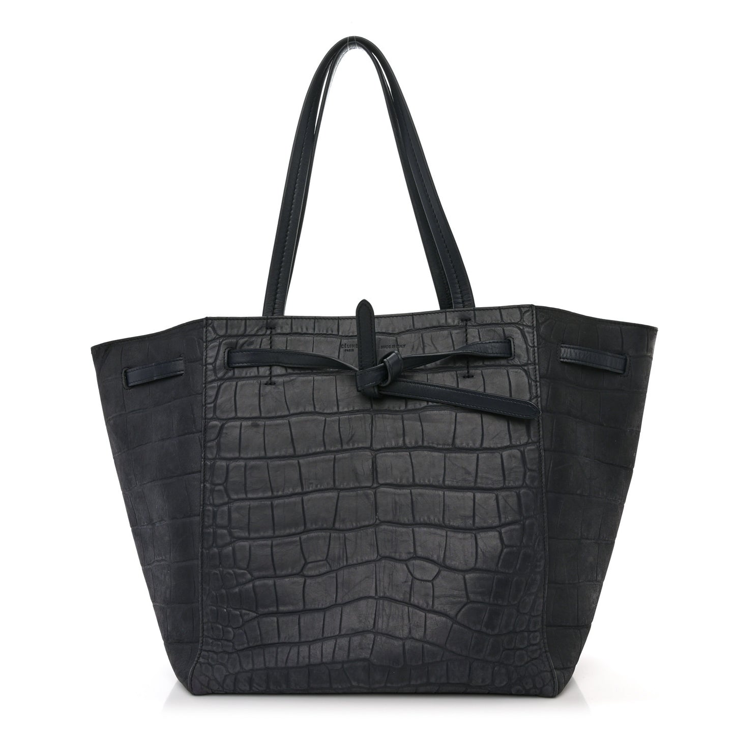 Crocodile Embossed Nubuck Small Belt Cabas Phantom Navy Blue