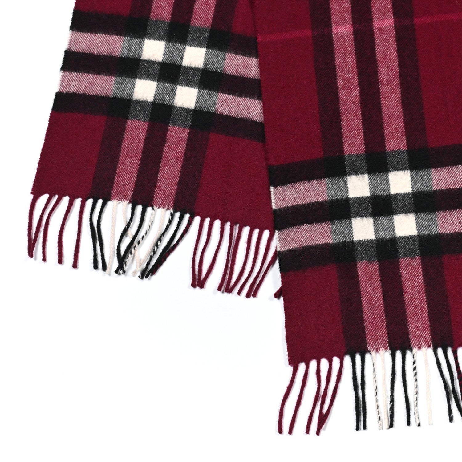 Burberry Cashmere Giant Check Icon Stripe Fringe Scarf Claret 3 of 4