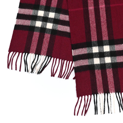 Burberry Cashmere Giant Check Icon Stripe Fringe Scarf Claret 3 of 4
