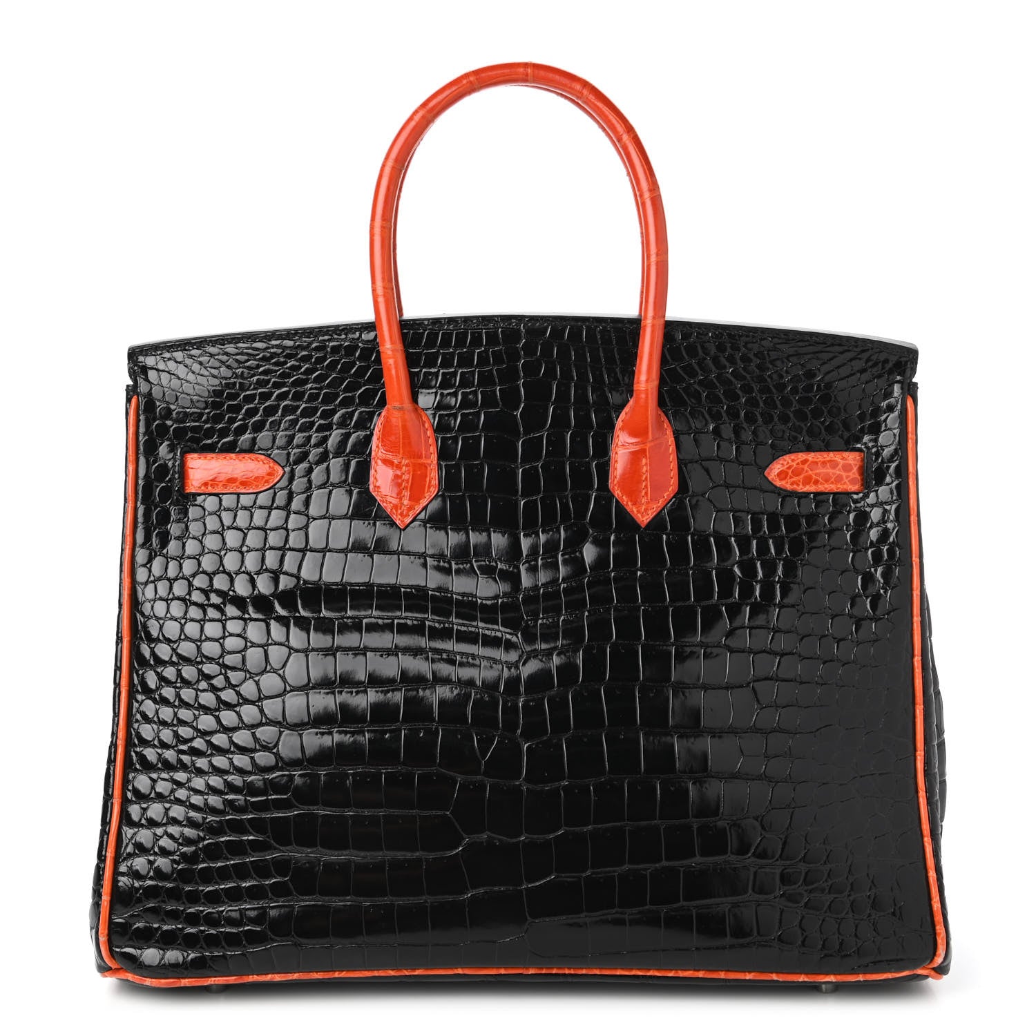 Hermes Shiny Porosus Crocodile Birkin 35 Black Orange 4 of 34