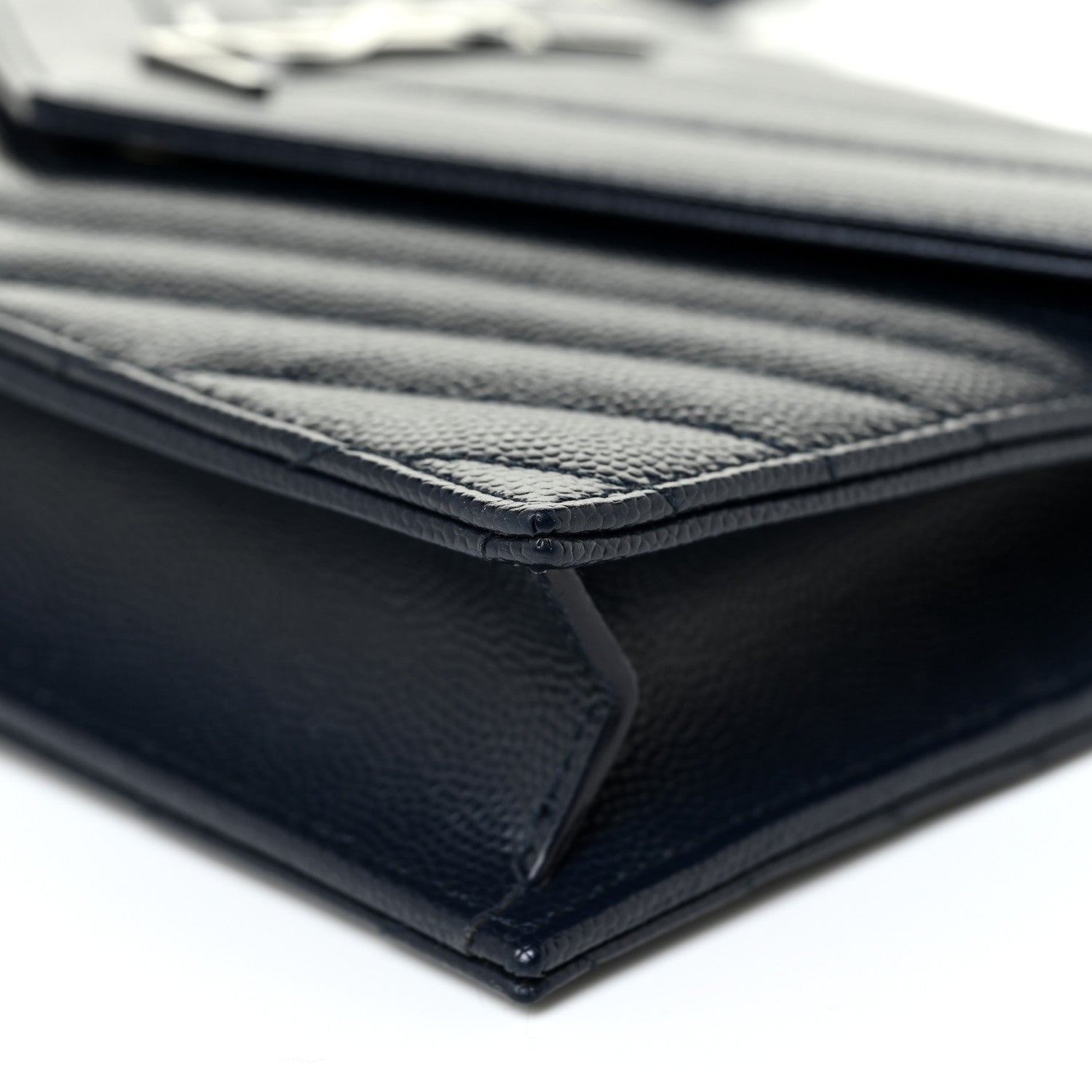 Saint Laurent Grain De Poudre Matelasse Chevron Monogram Envelope Chain Wallet Black 8 of 9