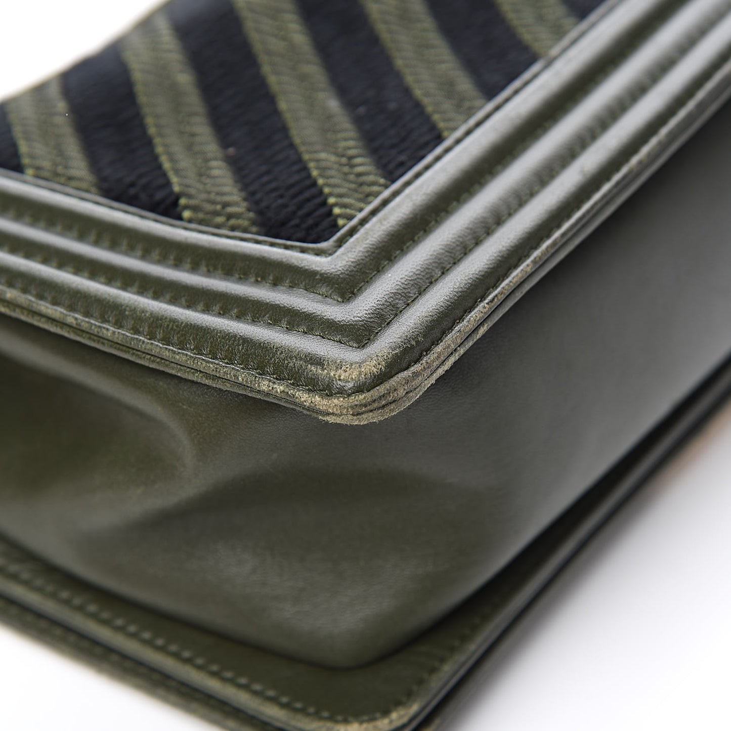 Fabric Chevron Braided Medium Boy Flap Black Dark Green