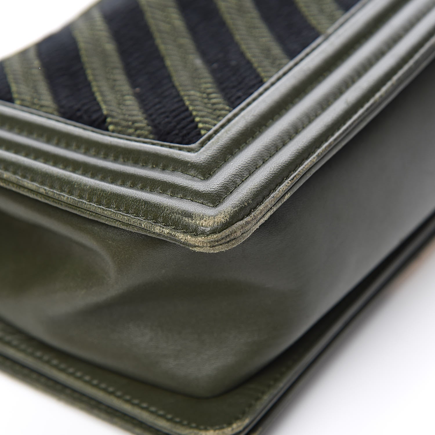 Chanel Fabric Chevron Braided Medium Boy Flap Black Dark Green 15 of 17
